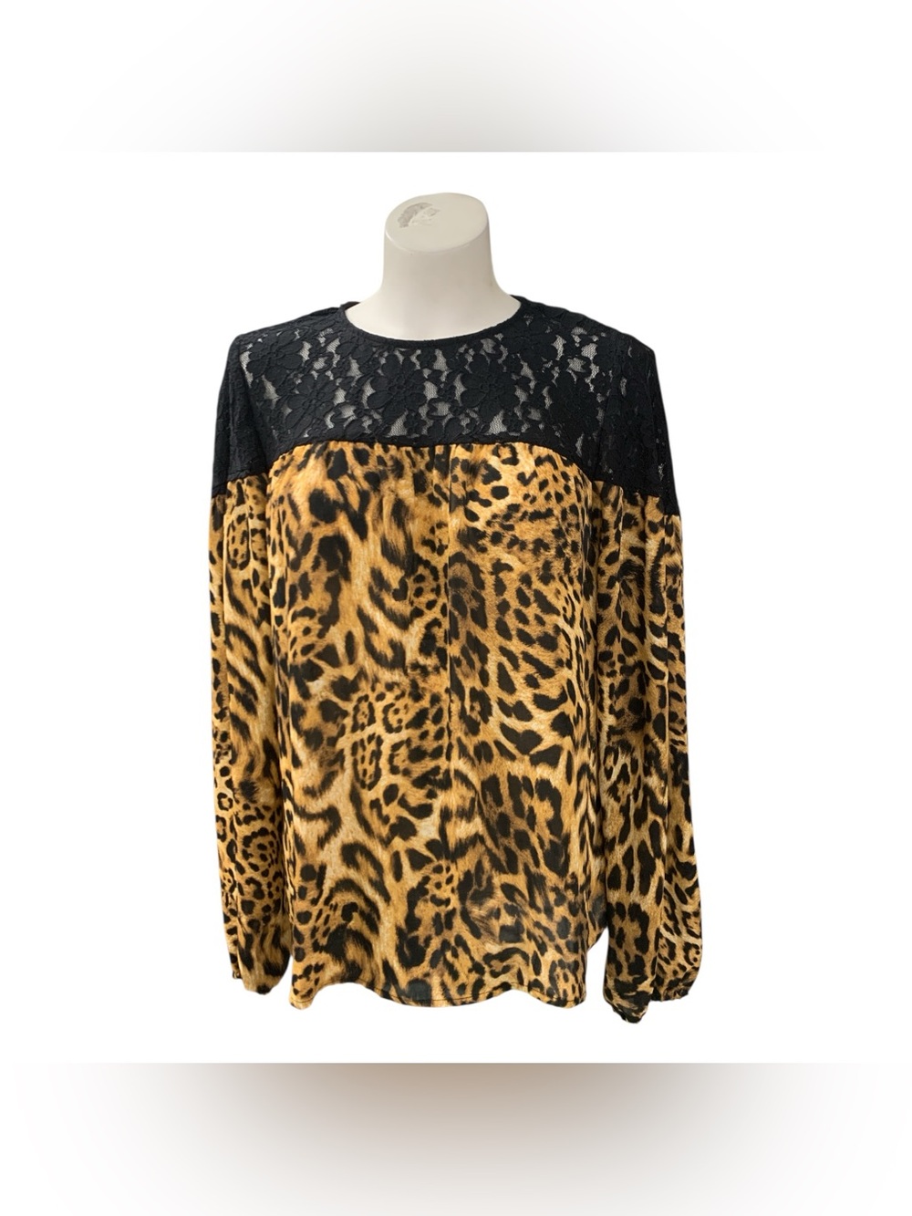Michael Kors Black Lace Yoke Leopard Print Pullover Size M
